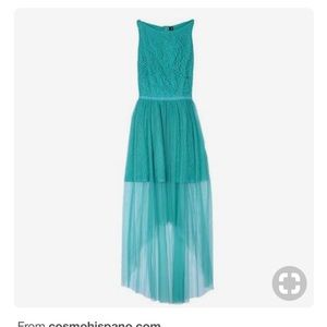 Mint lace dress with high-low tulle skirt